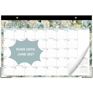 Lbylyhxc 2026 Desk Calendar, 18-Month Calendar Runs from Jan. 2026 to Jun. 2027, Large 17" x 12" Desktop/Wall Monthly Calendar for Home, School or Office (Vintage Flowers Desk Calendar), Pack of 2