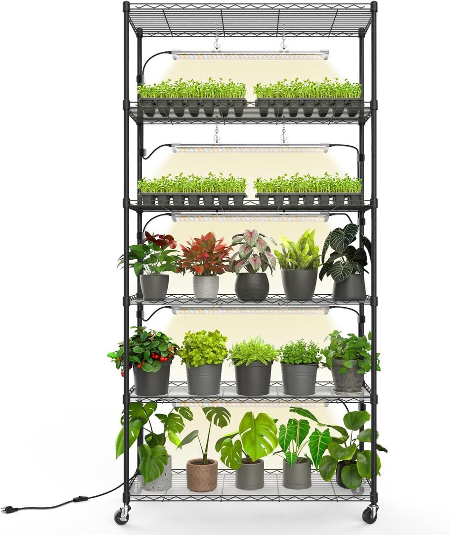 Bstrip 6-Tier Plant Shelf with Grow Light, 35.4x13.8x71in