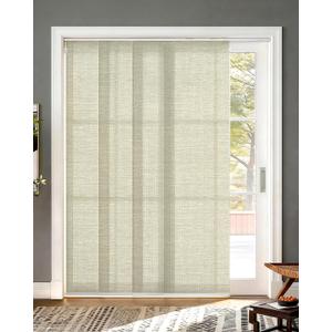 UNISHADES Panel Track Blinds for Sliding Glass Doors, Lattice Greige | Adjustable track fits 45 3/4"–82 5/8" wide with trim-to-height 100% paper fabric for light filtering and privacy.
