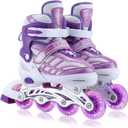 Kids Inline Skates for Girls Boys Beginners Adjustable, All 8 Wheels Illuminating. (Purple, M)