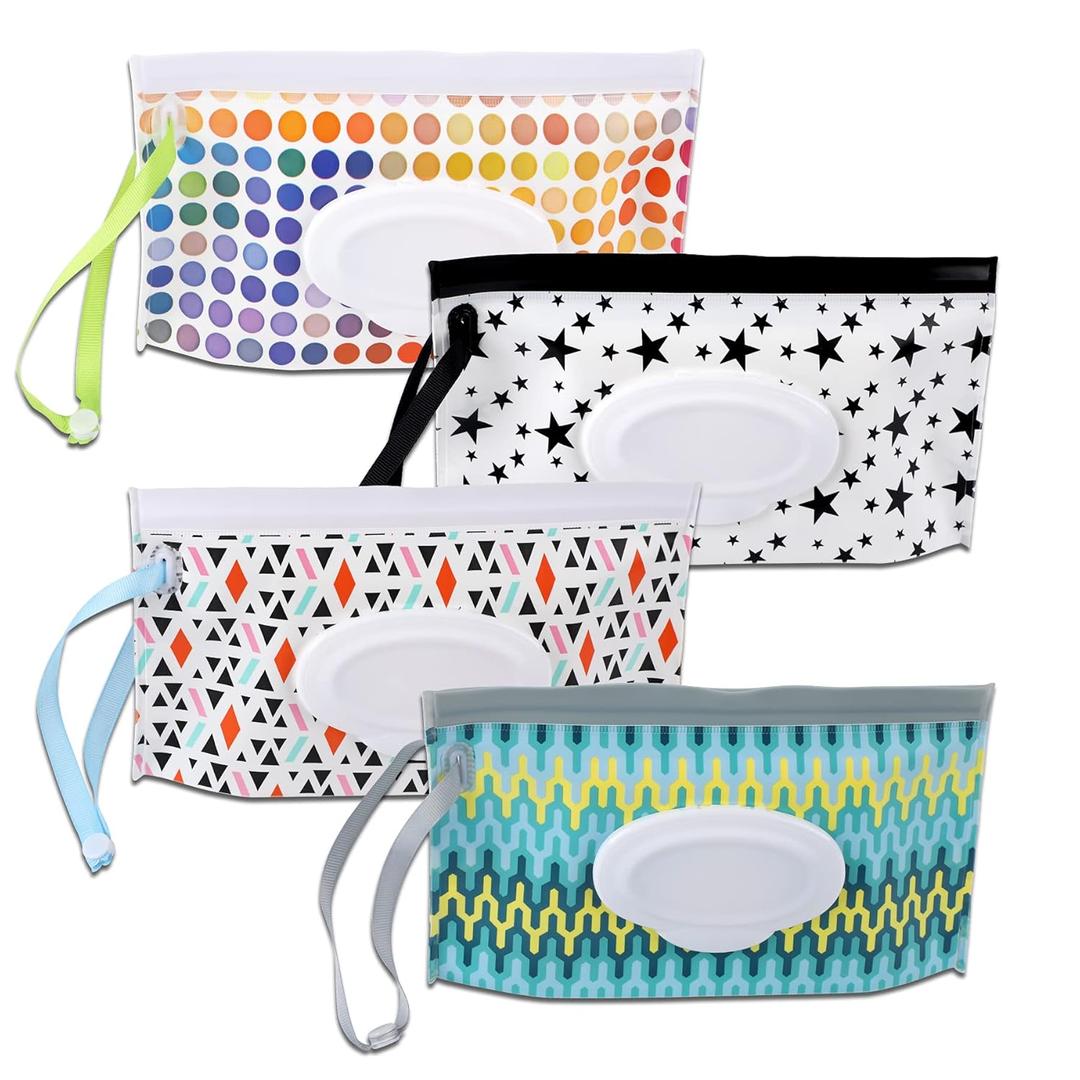FEBSNOW 4 Pack Baby Wipe Dispenser, Portable Wet Wipe Holder Container, Reusable Wipes Dispenser Cases, Lightweight Travel Wet Wipe Pouch