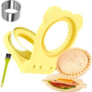 Uncrustables Sandwich Maker Sealer Cutter, Crustless Sandwich Cutter, PB&J Uncrustable Maker - Color Yellow, Round Shape (Large-Round:3.75*3.75 cutter)