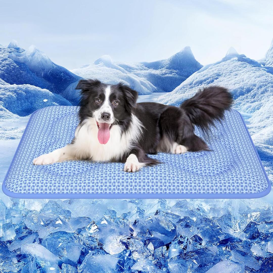 Rywell Dog Cooling Mat, 44*32 Super Thick & Comfortable Cooling Mat for Large Dog with Arc-Chill 3.0 & PCM Tech(Q-Max>0.5), Endothermic Color Changing&Dual Sided for All-Year Use, Portable for Pet Bed (Blue)