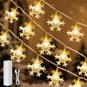 Lakumu 20FT 40 LED Snowflake Christmas Mini Twinkle Lights, Rechargeable Battery Operated, 8 Modes & Timer for Bedroom Patio Xmas Tree, Warm White