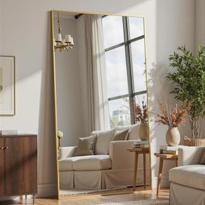 Full Length Mirror, 75"x36" Full Body Mirror, Floor Mirrors with Stand, Body Mirrors Standing Hanging Leaning Against Wall,Aluminum Frame Mirrors for Bedroom Cloakroom,Living Room,Gold
