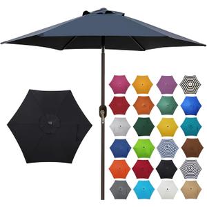 7.5 ft Patio Umbrella, Yard Umbrella, Outdoor Market Umbrella with Push Button Tilt Crank (Black)