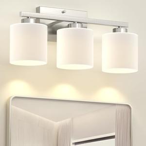 Honesorn Bathroom Light Fixtures Over Mirror, 3-Light Bathroom Vanity Light Brushed Nickel, Modern Vanity Lights for Bath Room with Frosted Shade & Anti-Rust Nickel Finished, E26 Base LED Lamp