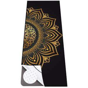 Colorful Star Yoga Towel with Corner Pockets, Non Slip Grip Dots Sweat Absorbent Hot Yoga Mat Towels, Soft Yoga Blankets with Travel Bag, Mat Cover for Workout, Gym, Fitness - 70"x26", Gold Mandala