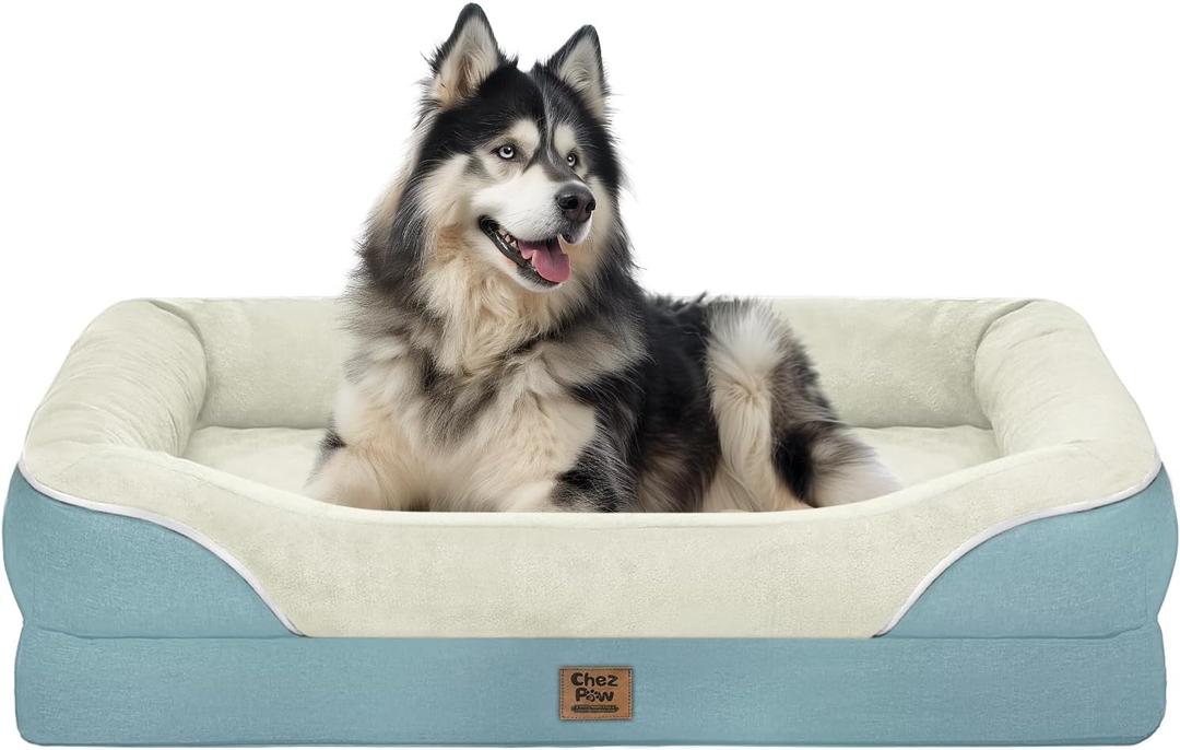 Washable Orthopedic Large Dog Bed - Dog Beds Large Sized Dogs with Removable Cover Waterproof Orthopedic XL Pet Bed with Bolster (Aqua Blue)
