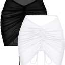 AI'MAGE 2 Pieces Women Beach Sheer Cover Ups Mesh Bikini Wrap Ruched Skirt for Swimwear S-XXL (A-black and White)