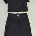 OQQ Women's 2 Piece Outfits Short Sleeve Tops and Mini Skirts Club Suit Sets Black, Small