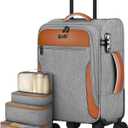Carry On Luggage 22x14x9 Airline Approved, 20 Inch Softside Suitcase with 4 Pcs, Lightweight Luggage for Women Men with TSA Lock and 4 Spinner Wheels, Soft Side Carry-on Suitcases for Travel, Grey
