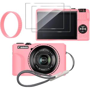 Silicone Case for Canon PowerShot g7x Mark iii with Removable Lens Cover and 2PCS Screen Protector and a Lanyard g7x Mark iii case - (Pink)