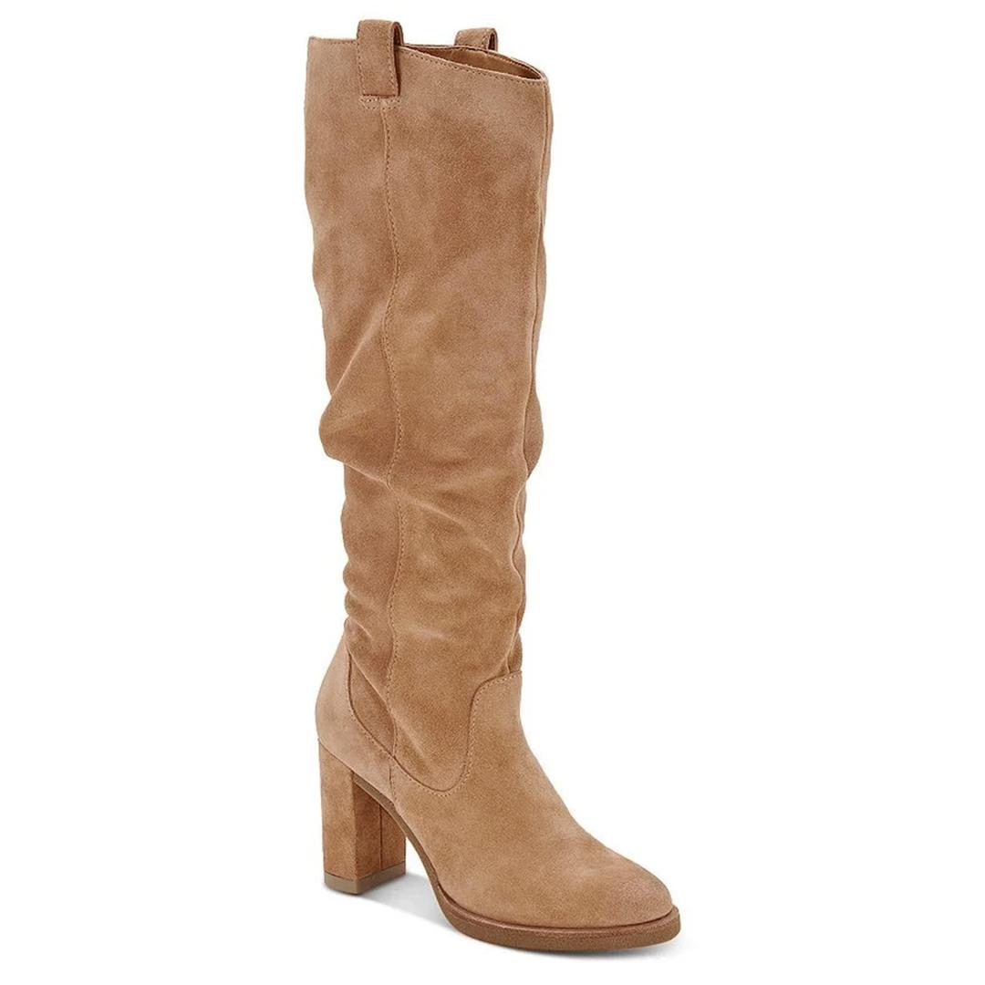 Juliet Holy Womens Knee High Boots Chunky Block Heel Wide Calf Round Toe Side Zipper Pull On Suede Winter Dress Shoes