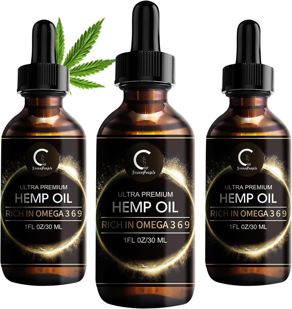 GPGP GreenPeople 3 Pack Natural Hemp Oil Extract, Immune System Support, Support Focus and Energy, and Support Nighttime Activities, Pure Extract, Rich in Omega 3&6&9 Fatty Acids (1 Fl Oz (Pack of 3))