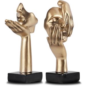 6.5" H Black Gold Art Thinker Figurines 2 PCS, Abstract Small Statues Home Accent Decor for Shelf, Office Desk, Living Room, Knick Knacks Decorations for Shelves (2 Pcs Gold)