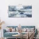 Abstract Canvas Wall Art Ocean Canvas Pictures Blue White Grey Painting Vintage Wall Decor Modern Artwork Prints for Living Room Bedroom Bathroom Office Home Decoration Framed Ready to Hang 29"x58"