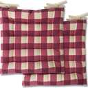 Sweet Home Collection Chair Cushion Seat Pads Indoor/Outdoor Printed Tufted Design Soft and Comfortable Covers for Dining Rooms Patio with Ties for Non Slip, Buffalo Check Burgundy (Pack of 3) (2 Count (Pack of 1))