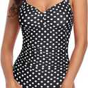 Tempt Me Women Ruched Slimming One Piece Swimsuits Tummy Control Vintage Bathing Suits (XX-Large, Black White Dot)