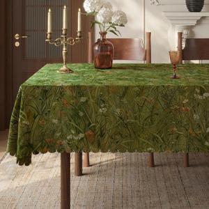 Rectangle Waterproof Tablecloth Linen Textured Table Cloth,Stain and Wrinkle Resistant Washable Fabric Table Cover for Dining, Party, Camping and Outdoor, 52 x 70 Inch, Green Grass