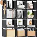 Mavivegue Book Shelf, 12 Cube Storage Organizer, DIY Bookcase, Metal Bookshelf, Tall Bookcase for Bedroom, Living Room, Office, Closet, Black Cubicle Rack (12-Grid)
