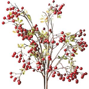 GXJZY2676 2Pack 27.56Inches Red Leaves Branch Artificial Pip Berry Stems,Spray Picks Handmade Leaves Branch Picks for Christmas Holiday Decor Table Home Wedding (Red)