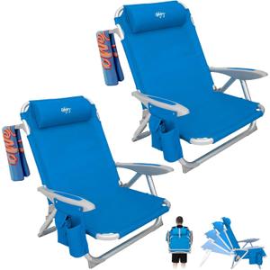 #WEJOY Beach Chair for Adults, Reclining Adjustable Position, Lay Flat Lightweight Folding Portable Aluminum Chair with Backpack Straps, Padded headrest, Heavy Duty 400 lbs Lawn Chair for Beach, 2 Pack