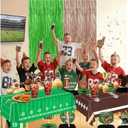 Football Birthday Party Decorations, with Tinsel Backdrop Curtains & Disposable Tablecloths & Cupcake Toppers,Party Supplies for Birthday /Gameday/ Baby Shower / Tailgate / School Sports Party