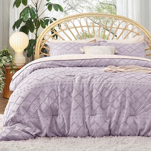 Bedsure Twin Comforter Set - Lavender Comforter, Boho Tufted Shabby Chic Bedding for Kids, 2 Pieces Vintage Farmhouse Bed Set for All Seasons, Fluffy Soft Bedding with 1 Pillow Sham