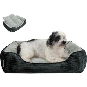 Miguel Dog Bed with Removable Cushion/Pillow for Medium Small Dogs, Washable Pet Bed with Side Easy to Wash Puppy Bed, Large Rectangle Cat Bed for Indoor Cat with Anti-Slip Bottom, Dark Gray 25 Inch (M (25" x 21" x 6"))