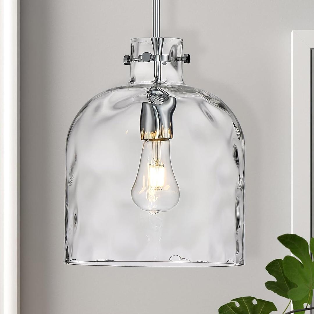 Chrome Pendant Light for Kitchen Island 10" Modern Glass Dome Hanging Light Fixture, Single E26 Ceiling Pendant Lamp for Dining Room, Hallway, Bedroom