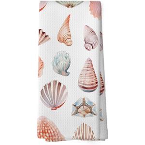 Summer Ocean Shell Theme Gift Kitchen Dish Towels, Beach Lover Gifts for Women Men Girl, Mixed Sea Shell Starfish Pattern Hand Towels Kitchen Tea Towels Bathroom Decorations, 16x24inch