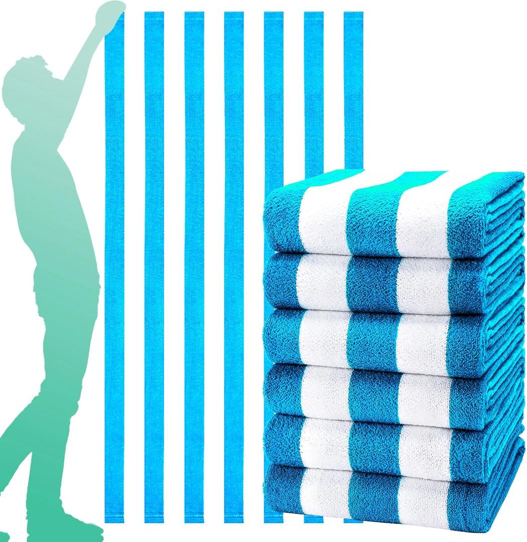 Genovega 6 Packs Oversized 72X40 Inch Stripe Beach Towel Thin Terry Set Extra Large XL Big Clearance Towels Swim Pool Travel Absorbent Soft Accessories Essentials Camping Adults Men Women Gift Blue