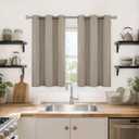 YoungsTex Burlap Taupe Linen Blackout Kitchen Curtains 40 Inch Length, Short Thermal Insulated Drapes with Grommet Darkening Privacy for Bedroom Window, 2 Panels, 42 X 40 Inch