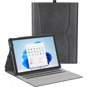 Case fit 13 Inch Microsoft Surface Pro 11/10/9/8, Multiple Angle Viewing Portfolio Business Cover with Stylus Holder & Pocket, Compatible with Type Cover Keyboard & Dock, Grey