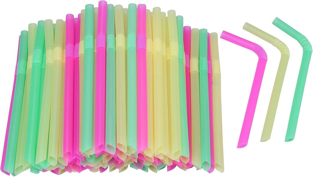 Jumbo Flexible Smoothie Plastic Straws, 100 Pcs Assorted Colors Large Bendable Disposable Milkshake Straws, Wide Bendy Boba Drinking Straws (0.47" Diameter and 8.26" long)