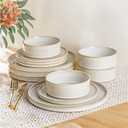 AmorArc Ceramic Dinnerware Sets, Handmade Reactive Glaze Stoneware Plates and Bowls Sets,Highly Chip and Crack Resistant | Dishwasher & Microwave Safe Dishes Set, Service for 4 (12pc) (Vanilla White)