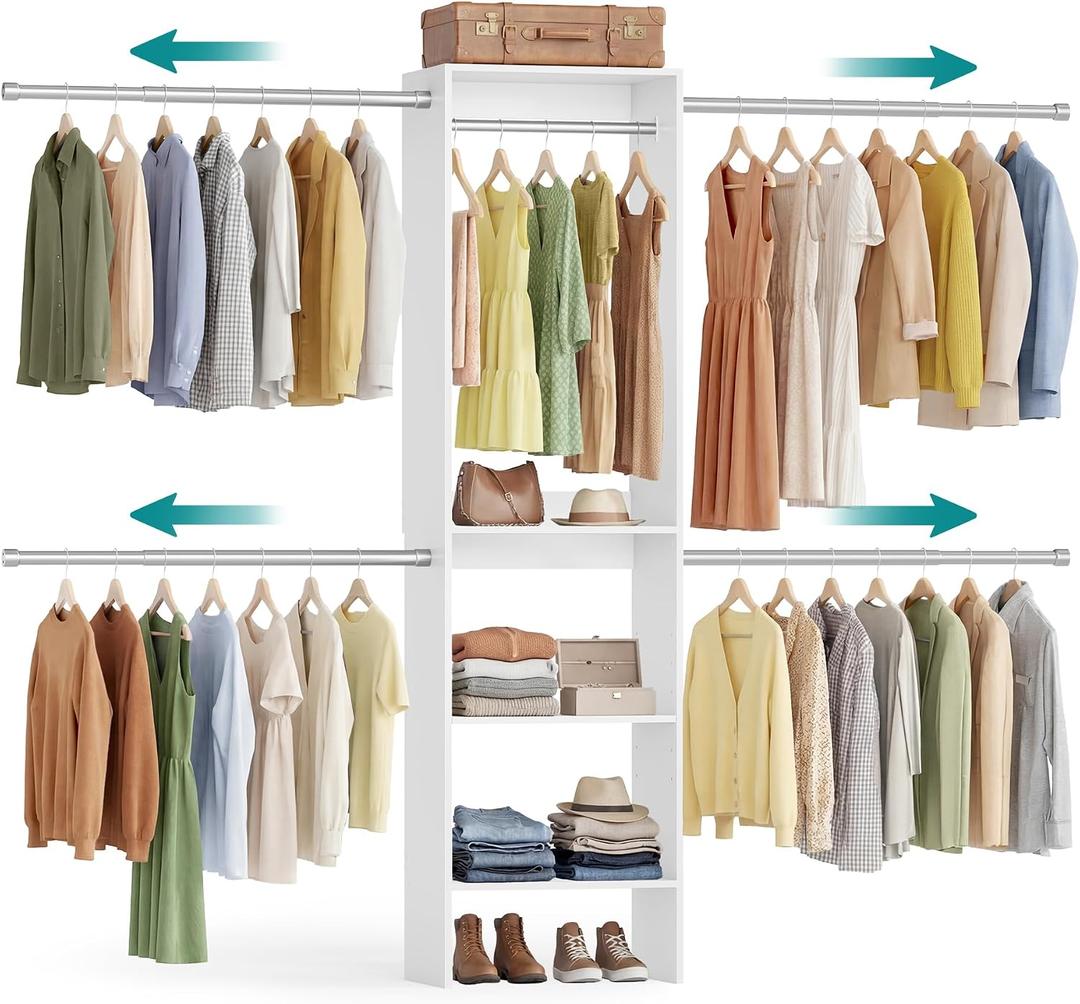 SONGMICS CUSTOS Collection - Closet System, Customizable Walk-In Closet Organizer System with Adjustable Hanging Rods and Storage Shelves, White, Fits Spaces 4-9.6 ft URGR040WZ01S
