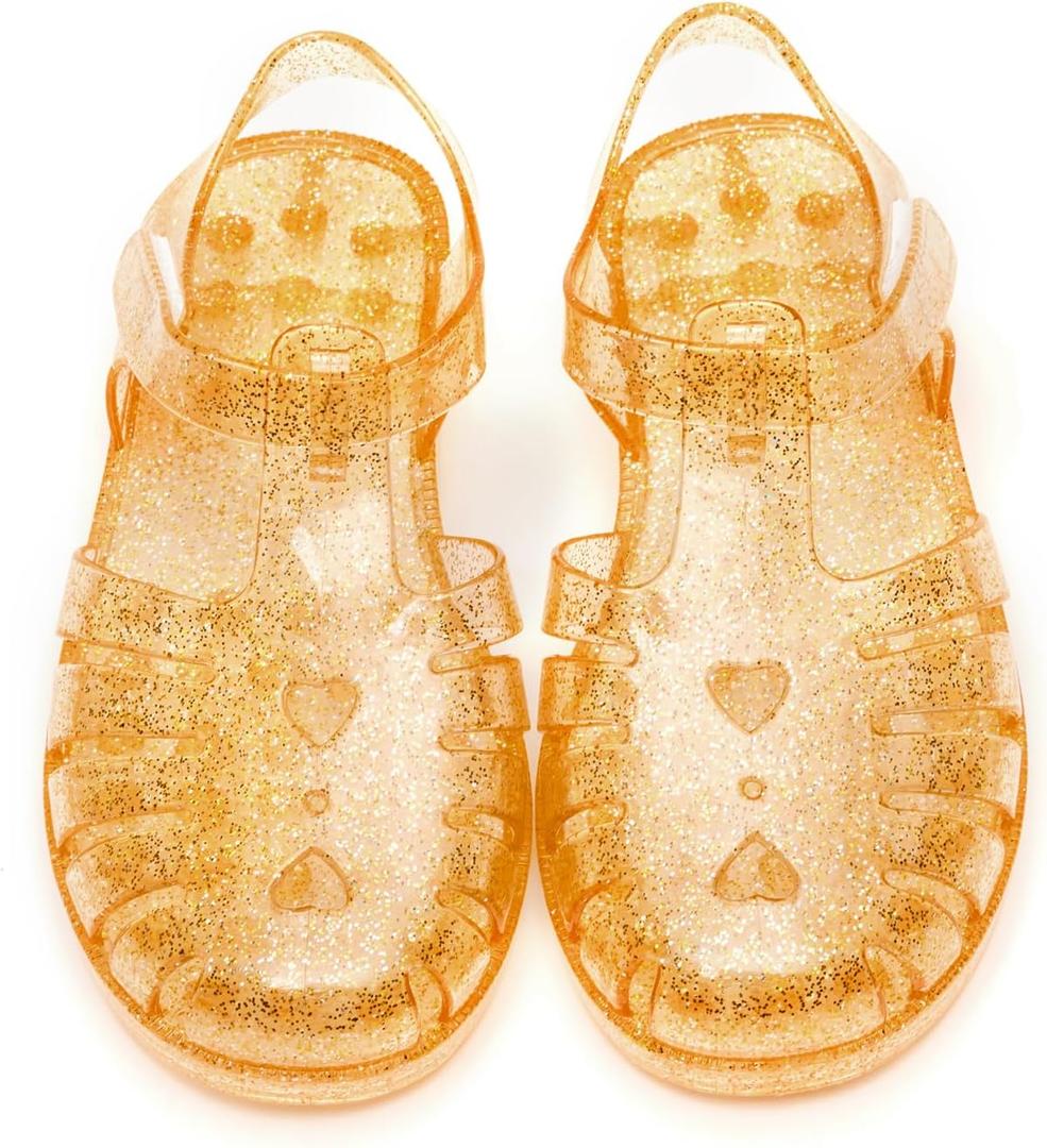 Girls Jelly Sandals Summer Costume Princess Dress Flat Breathable Waterproof Fisherman Gladiator Shoes For Girl Closed Toe Beach Flat-Sandals For Toddler Little Kid Big Kids (Gold)