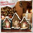Redbaker 3 Pcs Christmas Decorations Indoor Wooden Gnome Table Decor Vintage House Block Sign Rustic Farmhouse Christmas Tiered Tray Decor for Xmas Home Office Tabletop Mantel Shelf Desk Party