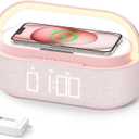 COLSUR Bluetooth Speaker with Wireless Charger, FM Radio, Dimmable LED Night Light, Dual Wireless Speakers, 2500mAh Portable Speaker for Home Decoration, Bedroom, Office, Gift (Pink)