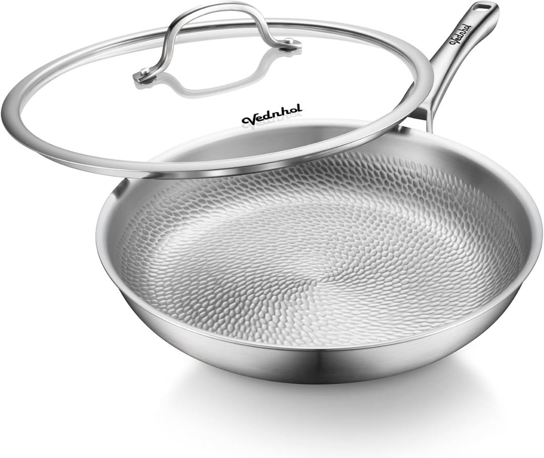 Titanium Pans for Cooking, 12 Inch Pure Titanium Hammered Pro frying pan with Lid, Non-Toxic Skillet for Cooking, PFAS/PFOA/PTFE Free Cookware, Dishwasher&Oven Safe, Kitchen Induction Compatible