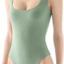 PUMIEY Women's Square Neck Cap Sleeve Bodysuit Sexy Slimming Tank Top Smoke Cloud Collection (Large, 07 Fern)