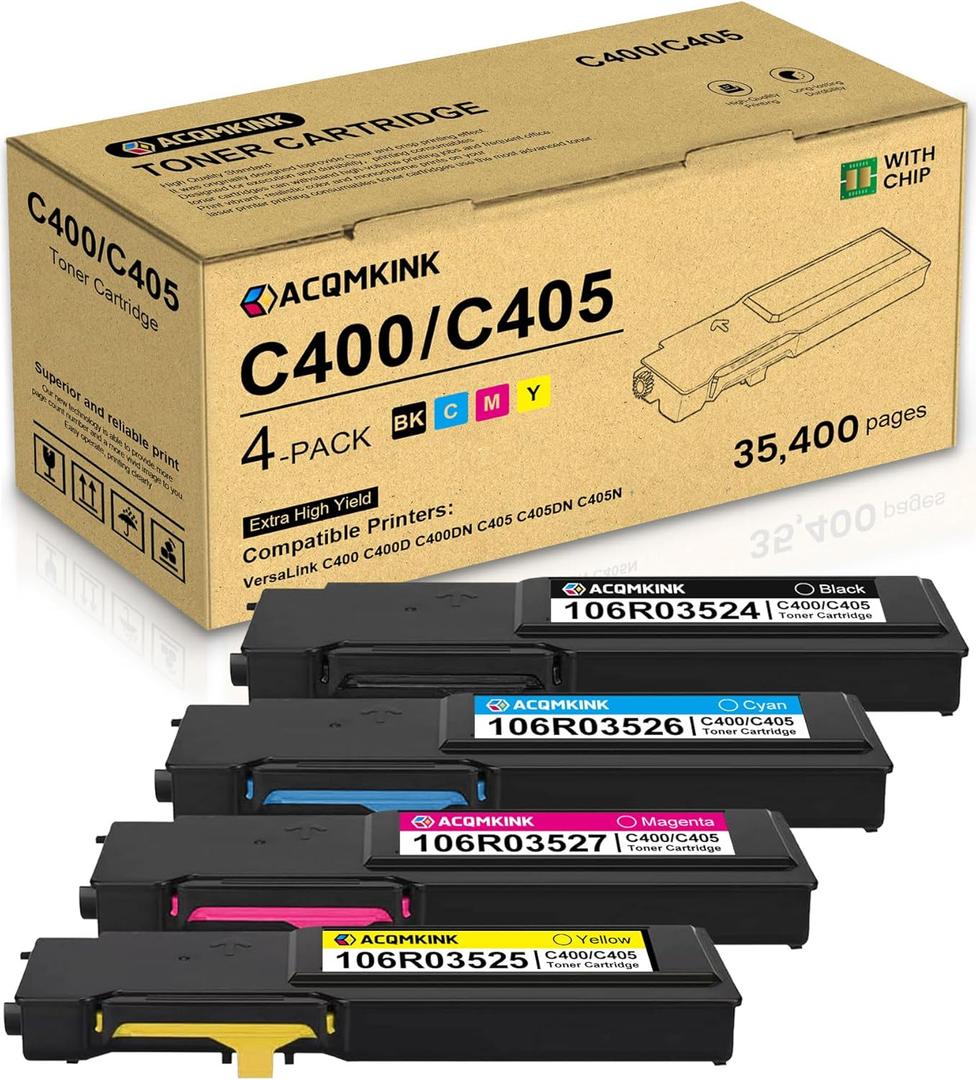 C400 C405 Extra High Toner Cartridge Black Cyan Magenta Yellow Replacement for Xerox 106R03524 106R03526 106R03527 106R03525 VersaLink C400/C405 Printer Ink, 4 Pack(1BK/1C/1M/1Y)