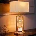 PoKat Gold Table Lamp Candle Warmer, Candle Warmer Lamp with Timer Dimmer, Wax Light Warming Table Lamp for Jar Candles, Modern Bedside Lamp for House Warming Home Decor Living Room, Bulb Included (Set of 1 - Brushed Gold With Wood-print Finish)