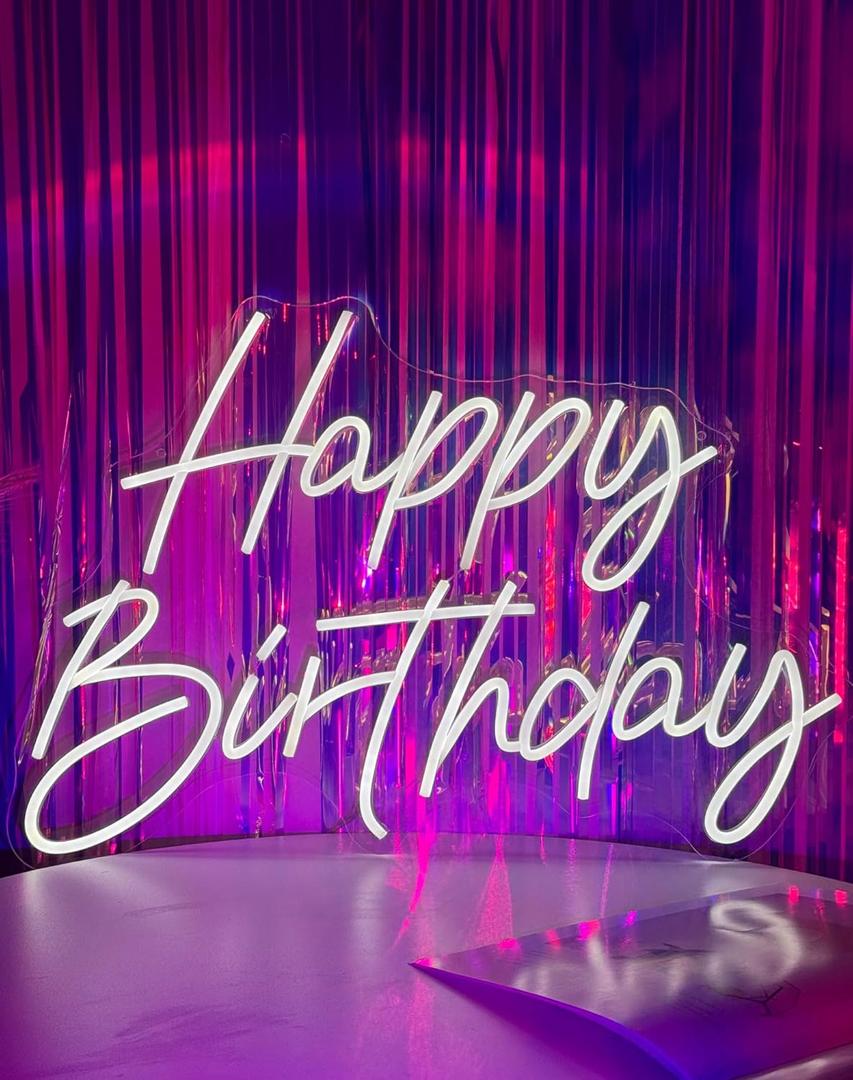 Happy Birthday Neon Sign for Backdrop Large Happy Birthday Light Up Sign White Led Sign for Home Company Birthday Party, 21.65"*14.96" (HappyBirthday-21.65"x14.96")