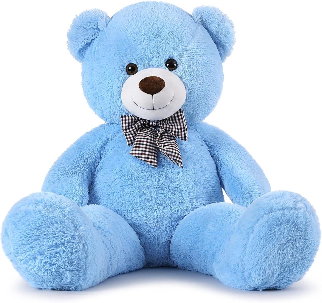 MorisMos Bow Tie Giant Teddy Bear 4 Feet, 47inch Stuffed Animal Big Teddy Bear Plush, Classic Girlfriend Boyfriend Gift on Birthday, Blue