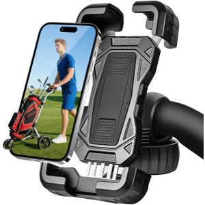 Golf Push Cart Phone Holder Silicone Protection 360 Rotatable Phone Mount Compatible with Clicgear, Sun Mountain, Caddytek, Rovic, Caddy, Bag Boy, Golf Push Cart Accessories for Cell Phones