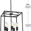 BONLICHT 5 Light Large Farmhouse Chandelier Rustic Dining Room Lighting Fixtures Hanging,Black Foyer Square Cage Pendant Lighting Vintage Industrial Kitchen Island Ceiling Lamp with Metal Art Shade