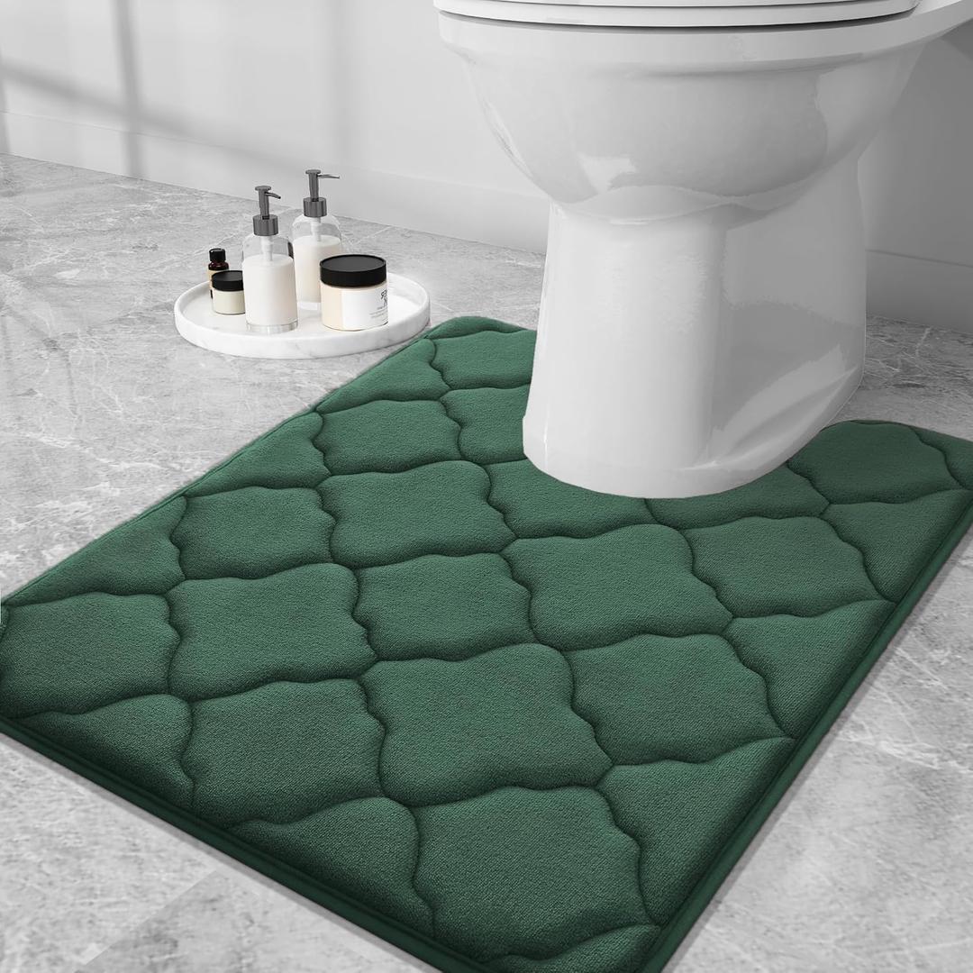 OLANLY Memory Foam Toilet Rugs U-Shaped 24x20, Ultra Soft and Absorbent Bathroom Rugs, Non-Slip, Comfortable, Machine Washable Contour Bath Mat for Toilet Base, Home Decor Accessories, Dark Green